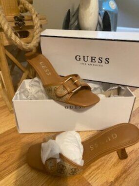 Guess Women's Dista Buckle Kitten Heel Dress Sandal